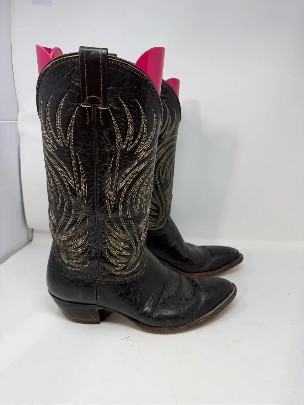 Vintage Nocona Black Western Stitched Leather Boots Sz 9 (NYMBSA)